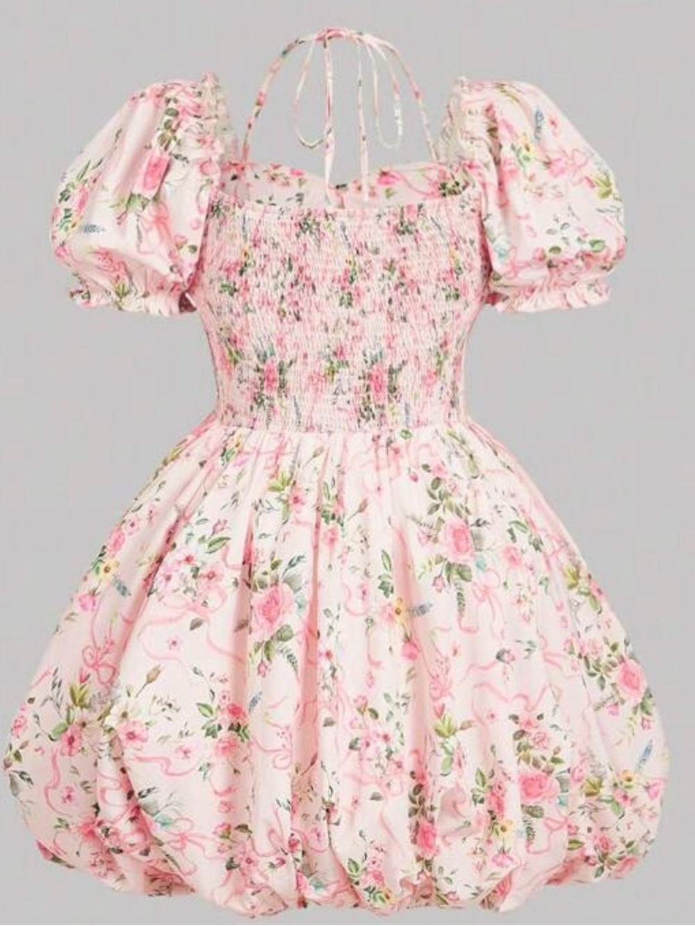 SHEIN Pink Floral Puff Sleeve Bubble Dress size 14 1X like new - Picture 2 of 3